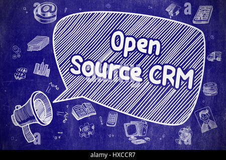 Open Source CRM - Doodle illustrazione sulla lavagna blu. Foto Stock