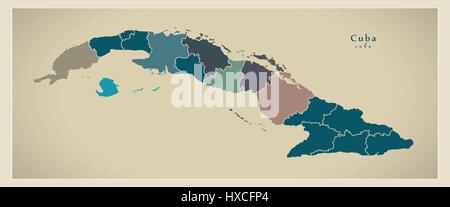 Mappa moderno - Cuba con province CU Illustrazione Vettoriale