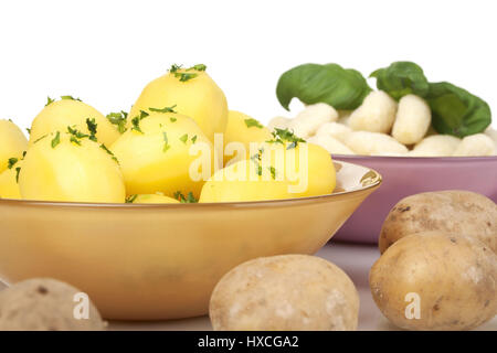 Patate cotte e Gnocchis, patate bollite e gnocchi |, Gekochte Kartoffeln und Gnocchis |patate bollite e gnocchi| Foto Stock