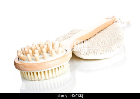 Spazzola per massaggi e Guanto massaggio, Massagebuerste und Massagehandschuh Foto Stock