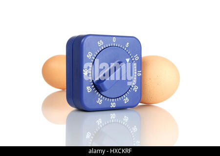 Timer di uovo e uova, Eieruhr und Eier Foto Stock