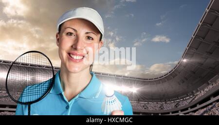 Digital composito di Badminton player in stadium Foto Stock