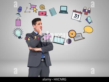 Digital composito di imprenditore con business disegni grafici Foto Stock