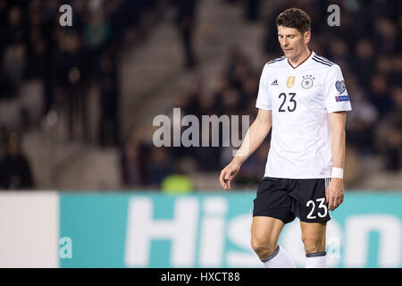 Baku in Azerbaijan. 26 Mar, 2017. La Germania Mario Gomez durante la Coppa del Mondo FIFA Gruppo qualificatore fase partita di calcio tra Azerbaigian e la Germania a Baku, in Azerbaijan, 26 marzo 2017. Foto: Marius Becker/dpa/Alamy Live News Foto Stock