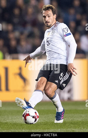 Baku in Azerbaijan. 26 Mar, 2017. La Germania Mats Hummels in azione durante la Coppa del Mondo FIFA Gruppo qualificatore fase partita di calcio tra Azerbaigian e la Germania a Baku, in Azerbaijan, 26 marzo 2017. Foto: Marius Becker/dpa/Alamy Live News Foto Stock