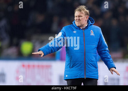 Baku in Azerbaijan. 26 Mar, 2017. Quella dell'azerbaigian headcoach Robert Prosinecki durante la Coppa del Mondo FIFA Gruppo qualificatore fase partita di calcio tra Azerbaigian e la Germania a Baku, in Azerbaijan, 26 marzo 2017. Foto: Marius Becker/dpa/Alamy Live News Foto Stock