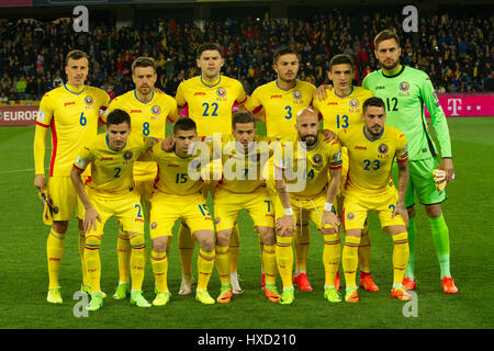 Marzo 26, 2017: La squadra rumena all'inizio della Coppa del Mondo di qualificazioni 2018 gioco tra la Romania e la Danimarca a Cluj Arena, Cluj Napoca, Romania ROU. Foto: Cronos/Manases Sandor Foto Stock