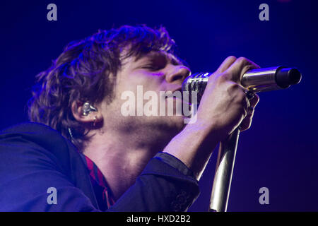 Il cantante Matt Shultz di gabbia l'Elefante esegue Estereopicnic Music Festival il 23 marzo 2017 a Bogotà, Colombia Foto Stock