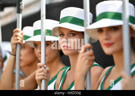 Albert Park di Melbourne, Australia. 26 Mar, 2017. La griglia delle bambine posano per le fotografie al 2017 Australian Formula One Grand Prix all'Albert Park di Melbourne, Australia. Sydney bassa/Cal Sport Media/Alamy Live News Foto Stock