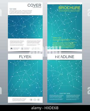 Set di modelli di business per brochure, volantini, coprire la rivista in formato A4. Struttura molecola di DNA e i neuroni. Astratta geometrica dello sfondo. Medicina, la scienza e la tecnologia. Grafica vettoriale scalabile. Illustrazione Vettoriale