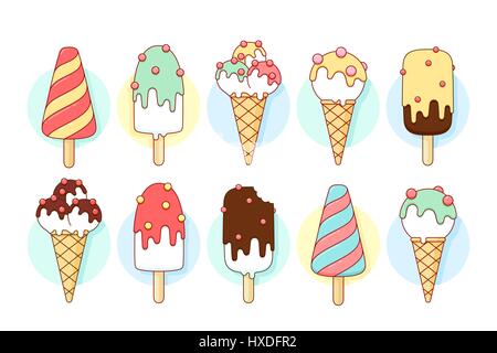Gelato le icone dei diversi tipi e forme Illustrazione Vettoriale