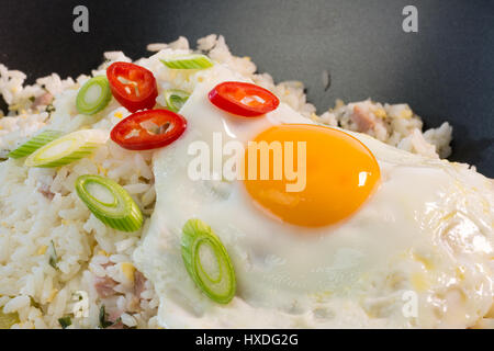 Indonesian Nasi Goreng (riso fritto) con un uovo fritto Foto Stock