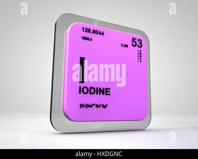Iodio - I - elemento chimico tavola periodica 3D render Foto Stock