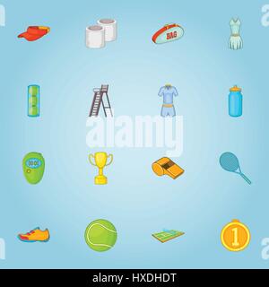 Grande tennis set di icone, stile cartoon Illustrazione Vettoriale