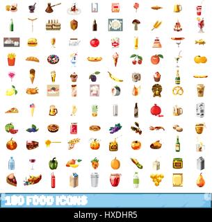 100 food set di icone, stile cartoon Illustrazione Vettoriale