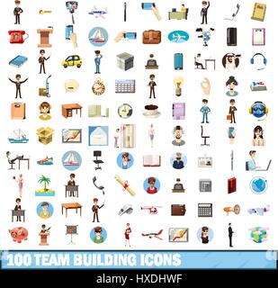 100 tiam edificio set di icone, stile cartoon Illustrazione Vettoriale