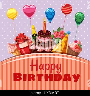 Buon compleanno elementi concetto, stile cartoon Illustrazione Vettoriale