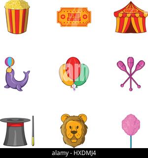 Circus chapiteau set di icone, stile cartoon Illustrazione Vettoriale