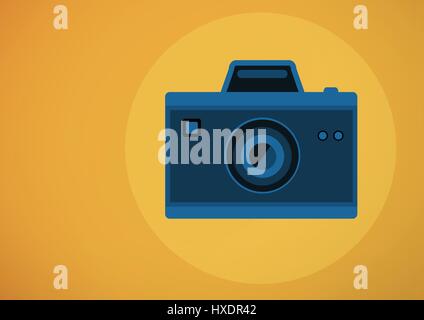 Composito Digitale della fotocamera icona illustrazione nel cerchio contro lo sfondo arancione Foto Stock