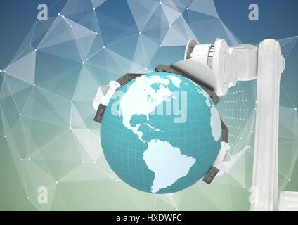 Composito Digitale di artiglio bianco globo di contenimento contro il vettore bianco maglia blu e sfondo verde Foto Stock