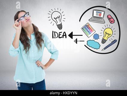 Digital composito di donna con idee creative disegni grafici Foto Stock