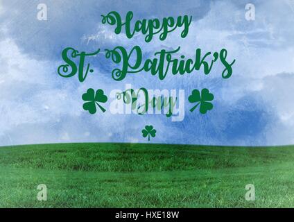 Digital composito di Patrick's Day graphic contro Sky e di erba Foto Stock