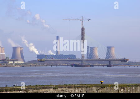 Mersey gateway ponte di sospensione in costruzione. Foto Stock