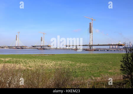 Mersey gateway ponte di sospensione in costruzione. Foto Stock