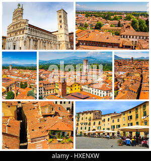 Collage di foto di Lucca con tetto in terracotta in Italia Foto Stock