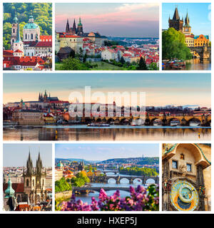 Collage di monumenti di Praga, Repubblica Ceca Foto Stock