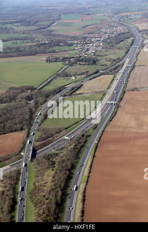 Vista aerea della A1 M1 junction a sud di Aberford, West Yorkshire, Regno Unito Foto Stock