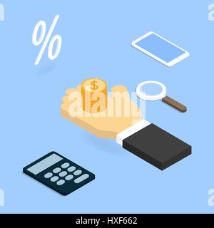 Investire nel business. Vettore illustrazione isometrica. Illustrazione Vettoriale