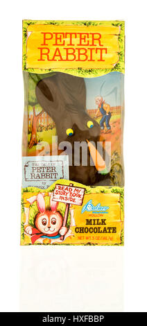 Winneconne, WI - 26 Marzo 2017: Pacchetto di cioccolato Peter Rabbit bunny realizzato da Palmer isolato su un background. Foto Stock