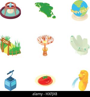 Paese Singapore set di icone, stile cartoon Illustrazione Vettoriale
