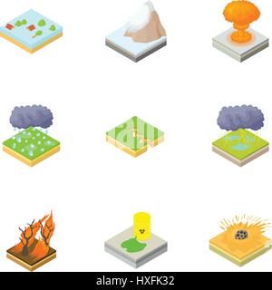 Disaster set di icone, stile cartoon Illustrazione Vettoriale