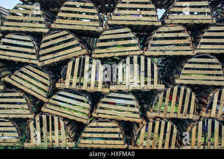 Trappole di aragosta ammassati in Canada Foto Stock