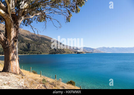 Splendido lago Hawea vicino al turismo città di Wanaka in Canterbury distretto dell'Isola Sud della Nuova Zelanda. Foto Stock