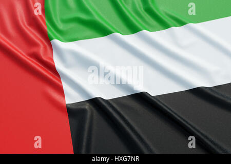 La Bandiera degli Emirati Arabi Uniti. Tessuto ondulato alta texture dettagliate. 3D rendering illustrazione Foto Stock