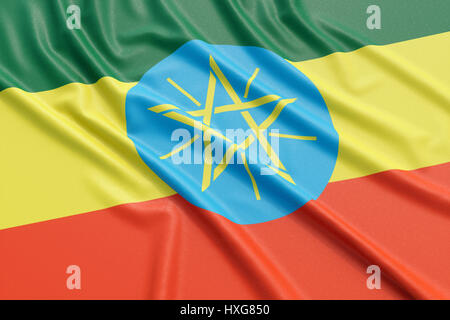 Etiopia bandiera. Tessuto ondulato alta texture dettagliate. 3D rendering illustrazione Foto Stock