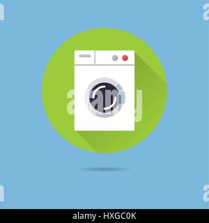 Macchina di lavaggio design piatto lungo ombra icona vettore Illustrazione Vettoriale
