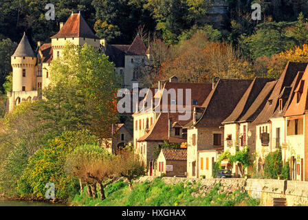 La Roque Gageac, Dordogne, Perigord, Aquitaine, Francia Foto Stock