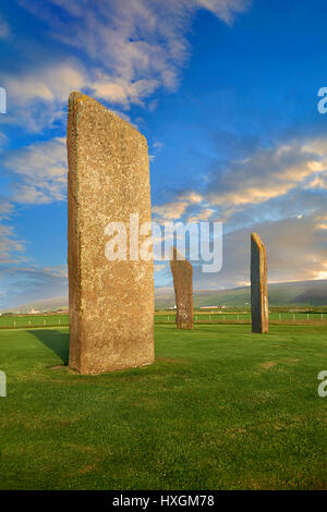 Neolitico pietre permanente di Stenness, Isola di Orkney, Scozia Foto Stock