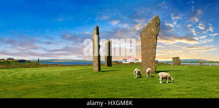 Neolitico pietre permanente di Stenness, Isola di Orkney, Scozia Foto Stock