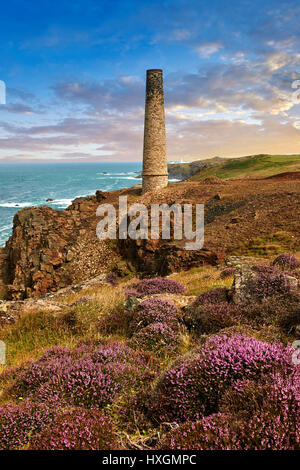 Rovinato del camino di una Cornish Miniera di stagno, Cornwall Foto Stock