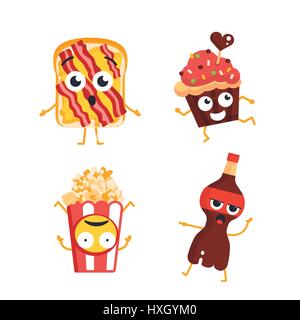 Il Fast Food caratteri - set di vettore di mascotte illustrazioni. Illustrazione Vettoriale