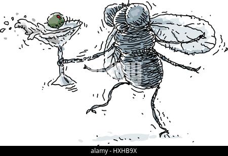 Un ubriaco housefly fuoriuscite del suo martini Illustrazione Vettoriale