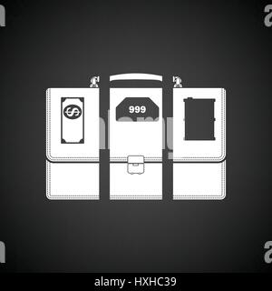 Olio, dollaro e oro valigetta di divisione concetto icona. Sfondo nero con il bianco. Illustrazione Vettoriale. Illustrazione Vettoriale