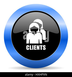 I clienti nero e blu web design round icona internet con ombra su sfondo bianco. Foto Stock