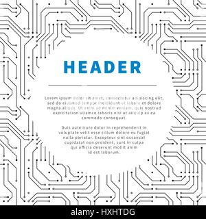 Sfondo tecnologico con pattern di microchip e luogo di testo su bianco Illustrazione Vettoriale