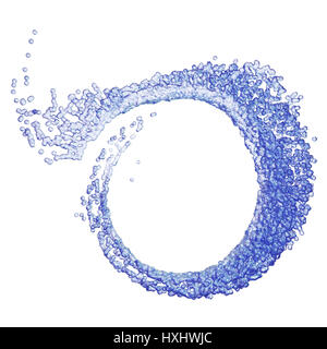 Spruzzi di liquido di colore blu a forma di spirale. 3D render. Foto Stock